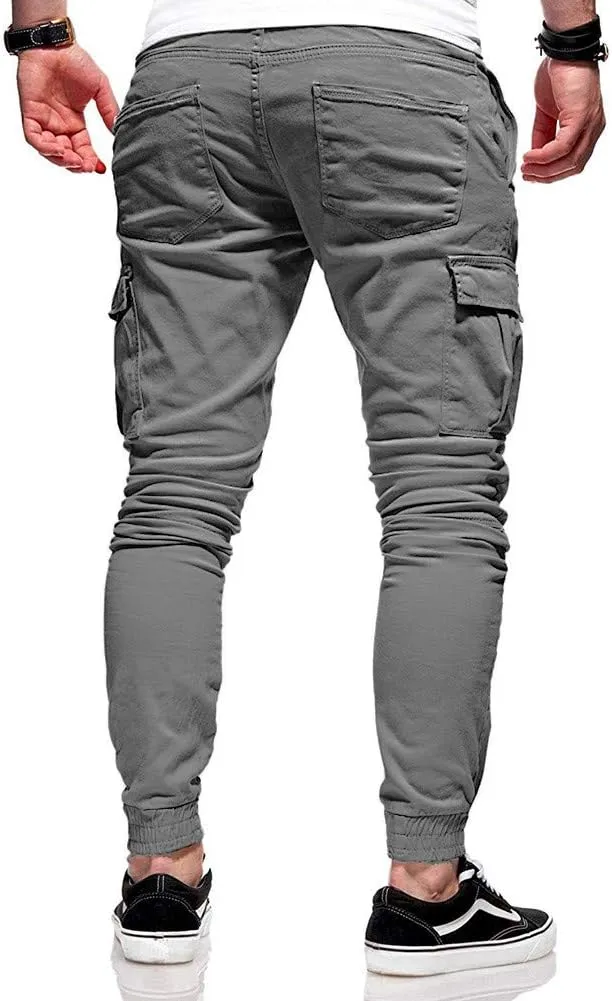 QWENTMTNTY Cargo Pants for Men Slim Fit Casual Cotton Skinny Joggers Big and Tall Hiking Athletic Gym Workout Sweatpants