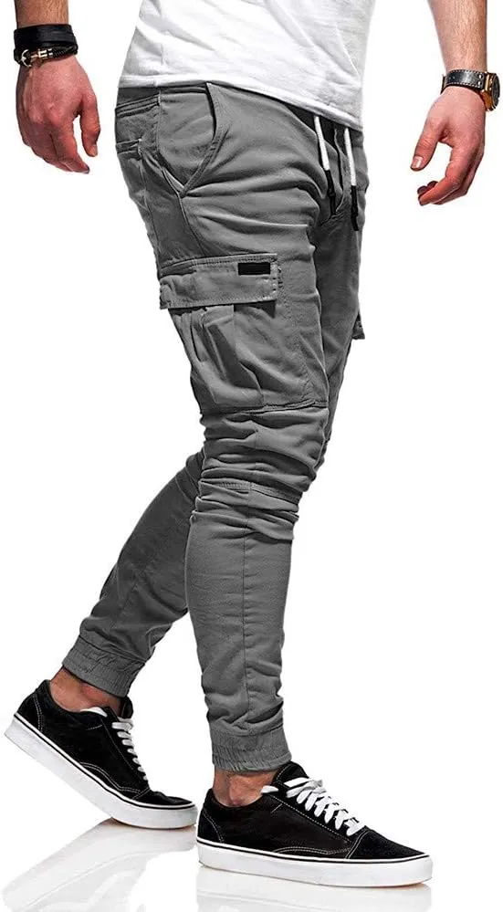 QWENTMTNTY Cargo Pants for Men Slim Fit Casual Cotton Skinny Joggers Big and Tall Hiking Athletic Gym Workout Sweatpants