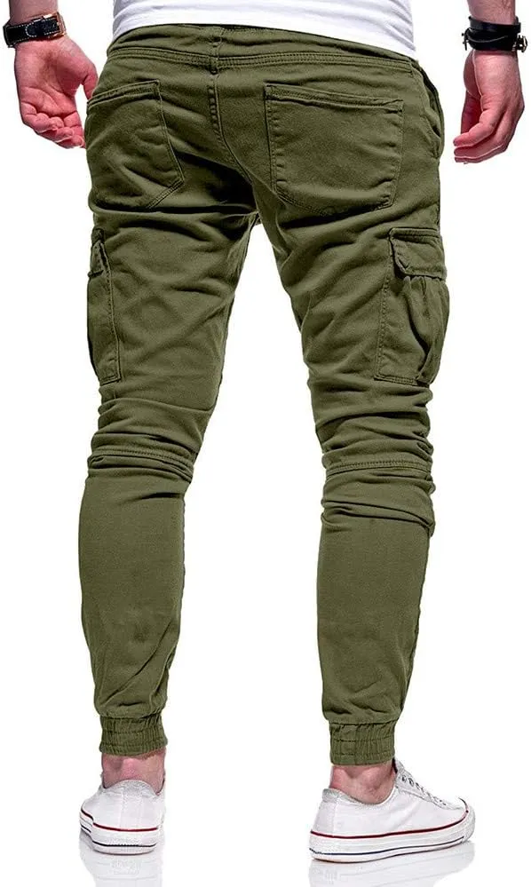 QWENTMTNTY Cargo Pants for Men Slim Fit Casual Cotton Skinny Joggers Big and Tall Hiking Athletic Gym Workout Sweatpants