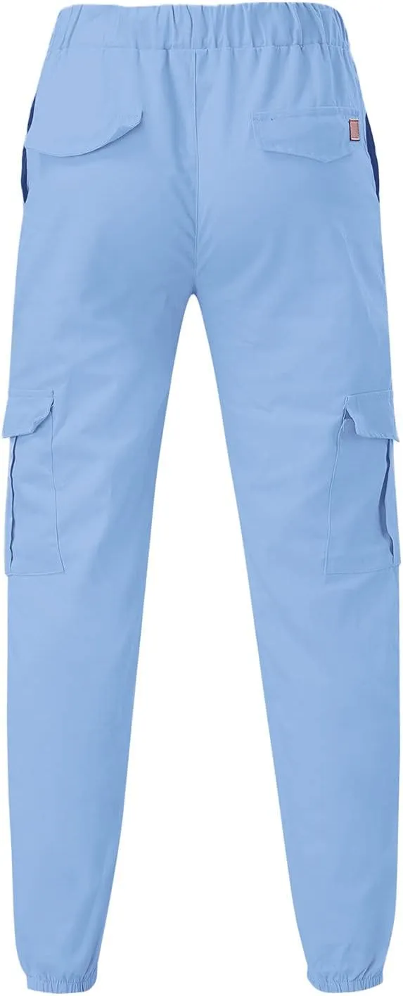 QWENTMTNTY Mens Cargo Pants Casual Elastic Waist Slim Fit Workout Joggers Big Tall Outdoor Hiking Cotton Sweatpants Pockets