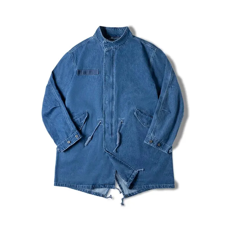 Retro M65 Denim Fishtail Trench Coats Loose Profile Windbreaker Men's Jackets