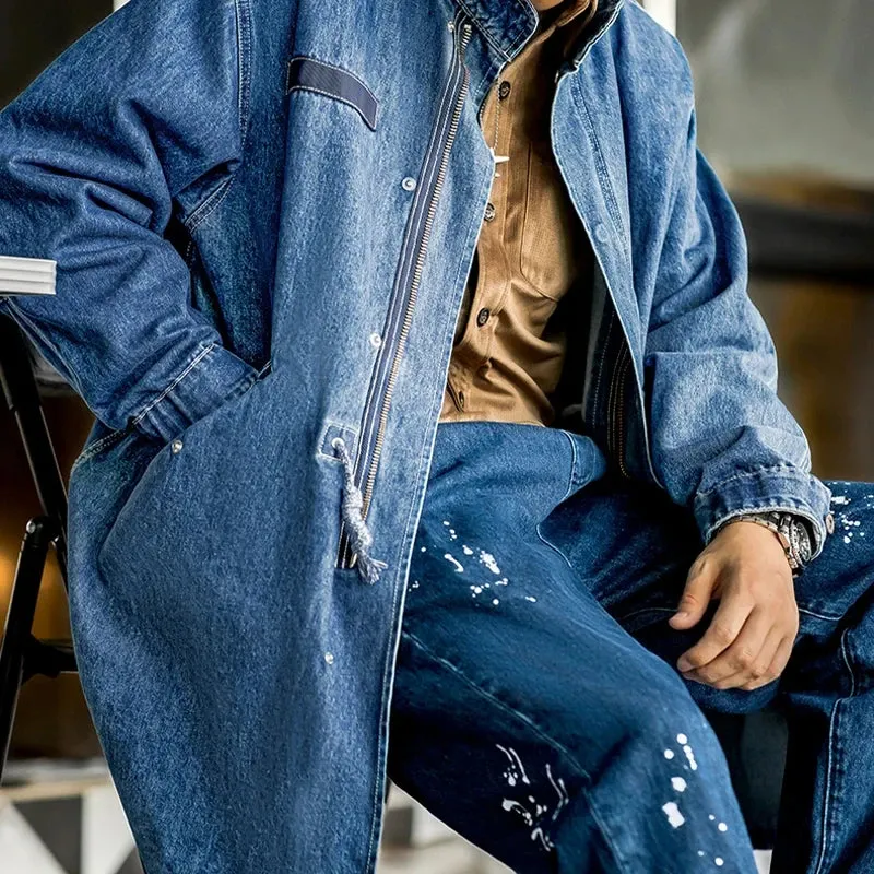 Retro M65 Denim Fishtail Trench Coats Loose Profile Windbreaker Men's Jackets