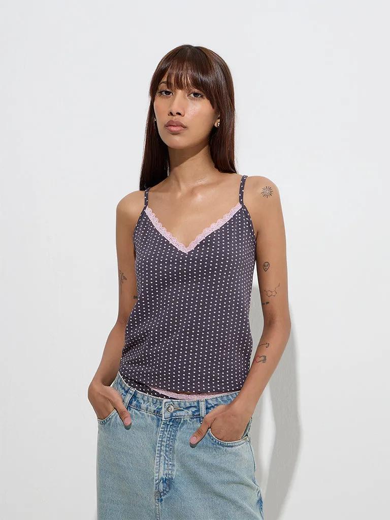 Superstar Mauve Printed Cotton-Blend Camisoles- Pack of 2