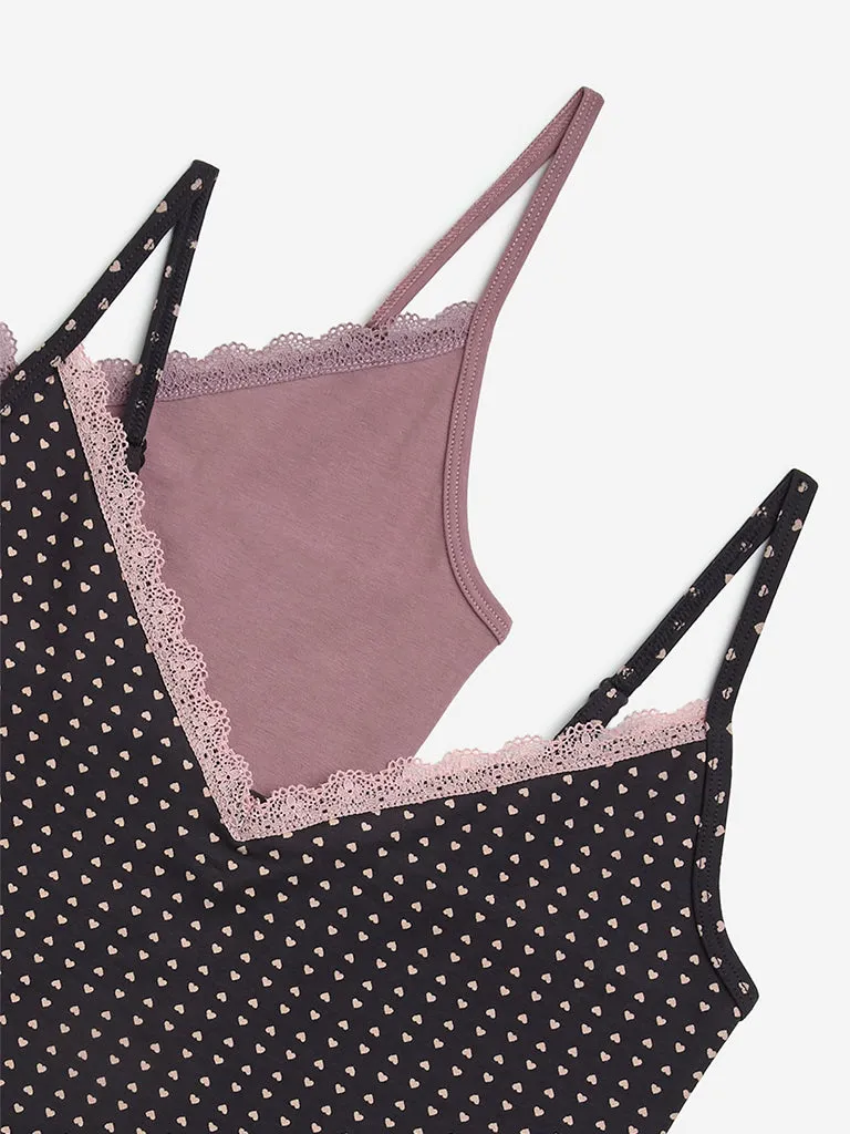 Superstar Mauve Printed Cotton-Blend Camisoles- Pack of 2