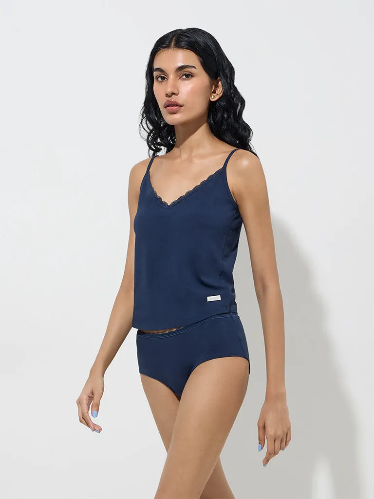 Superstar Navy Lace Cotton-Blend Camisoles - Pack of 2